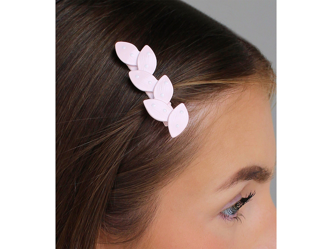 Kovová sponka do vlasů mašle, listy, střední, 9 modrá pomněnková list