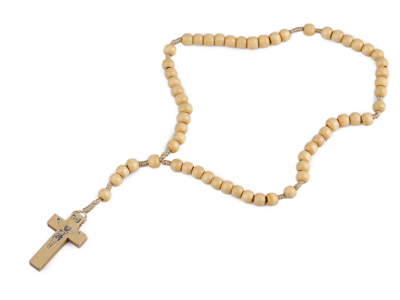 Růženec dřevěný na drhaných šňůrkách, velké, 2 hnědá tmavá