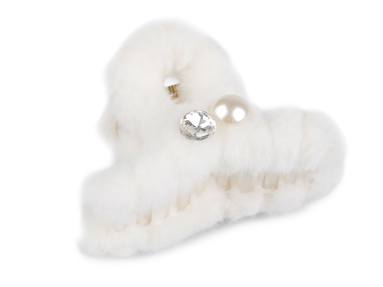 Štipec do vlasov kožušinový s perlou a brúseným kameňom