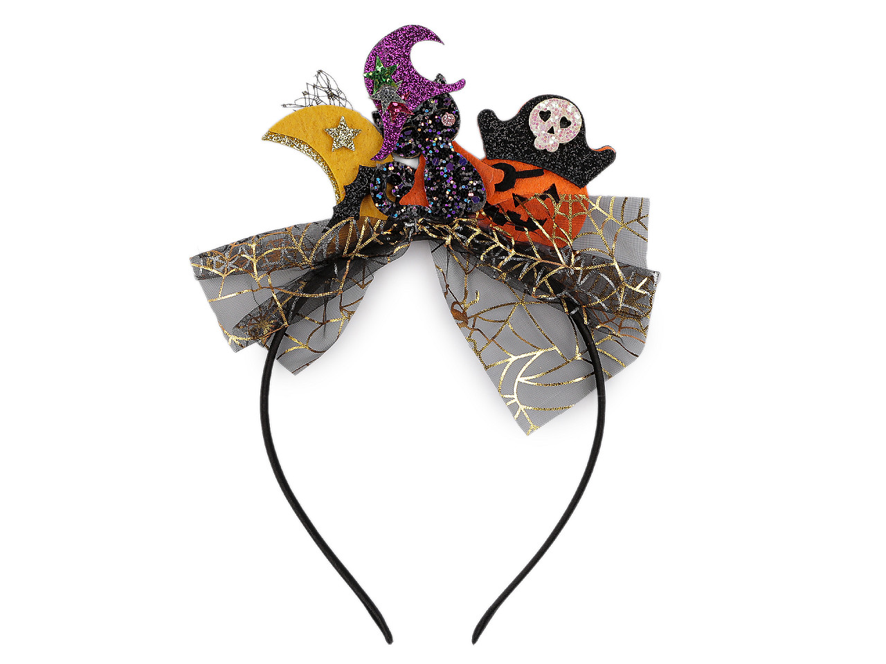 Čelenka do vlasů Halloween / čarodějnice, střední, 3 černá dýně