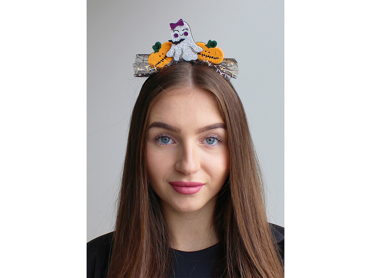 Čelenka do vlasů Halloween / čarodějnice, střední, 3 černá dýně