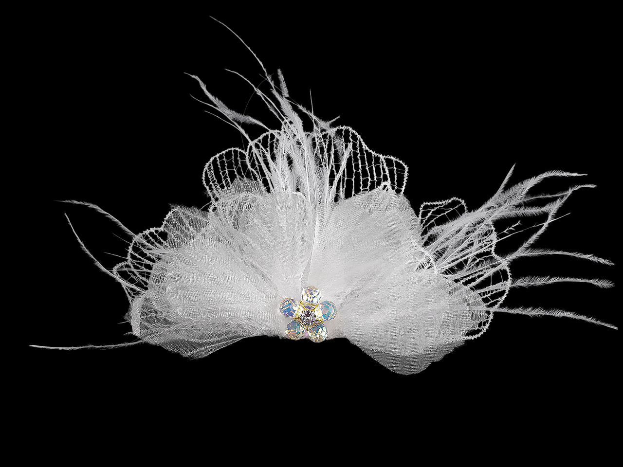 Brošňa so sklenenými brúsenými korálikmi a perím