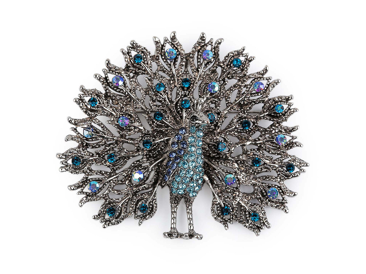 Brož s broušenými kamínky páv, malé, 1 fuchsia