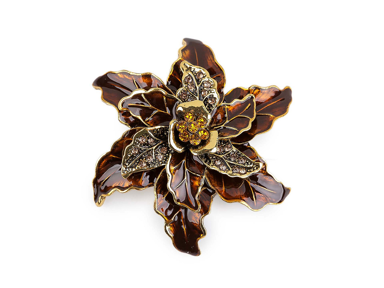 Brož s broušenýmim kamínky květ, malé, 1 siam zlatá