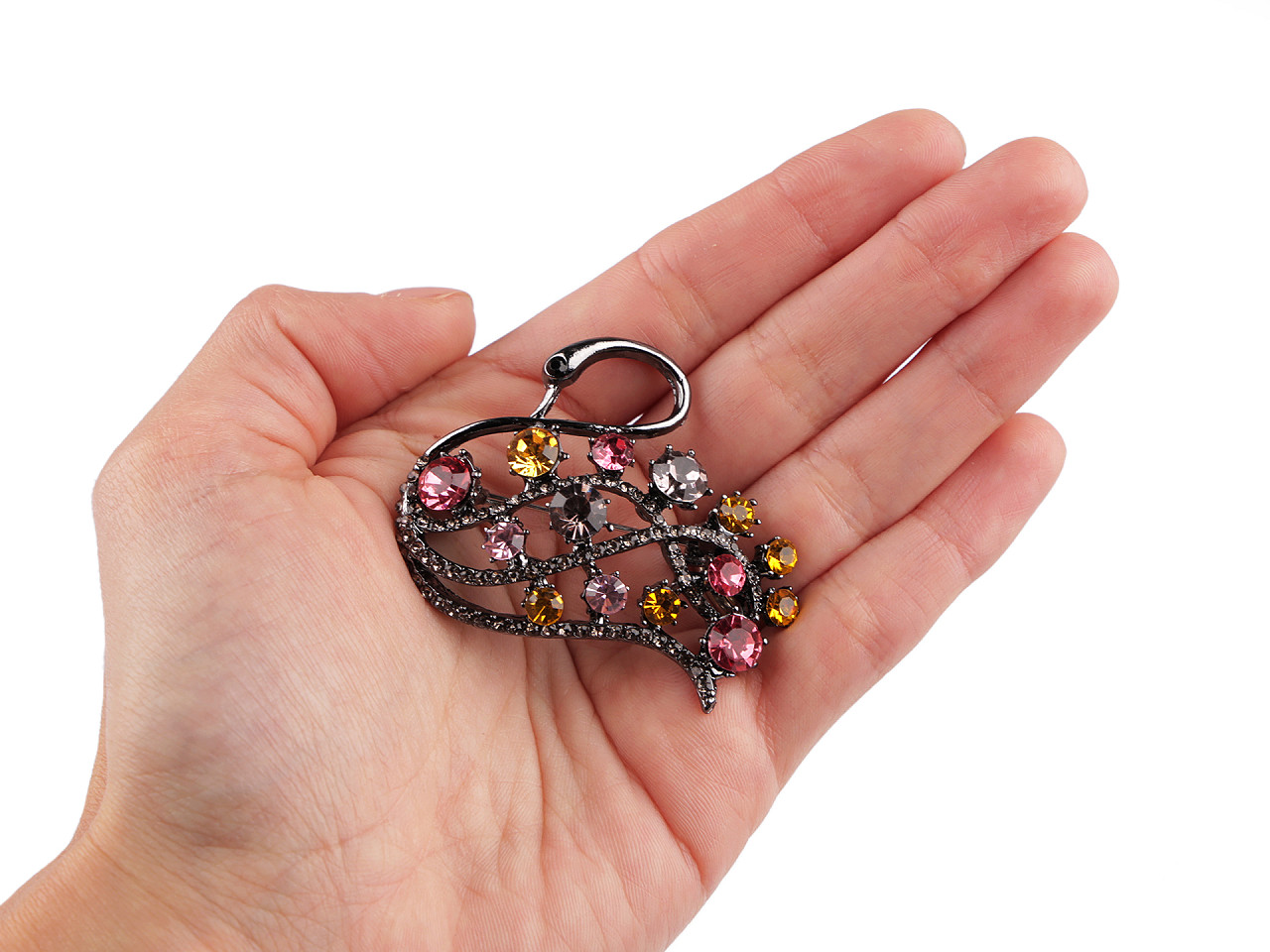 Brož s broušenými kamínky labuť, malé, antracit