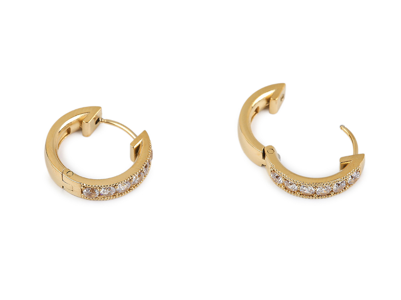 Náušnice z nerezové oceli kroužky s broušenými kamínky, střední, 2 zlatá