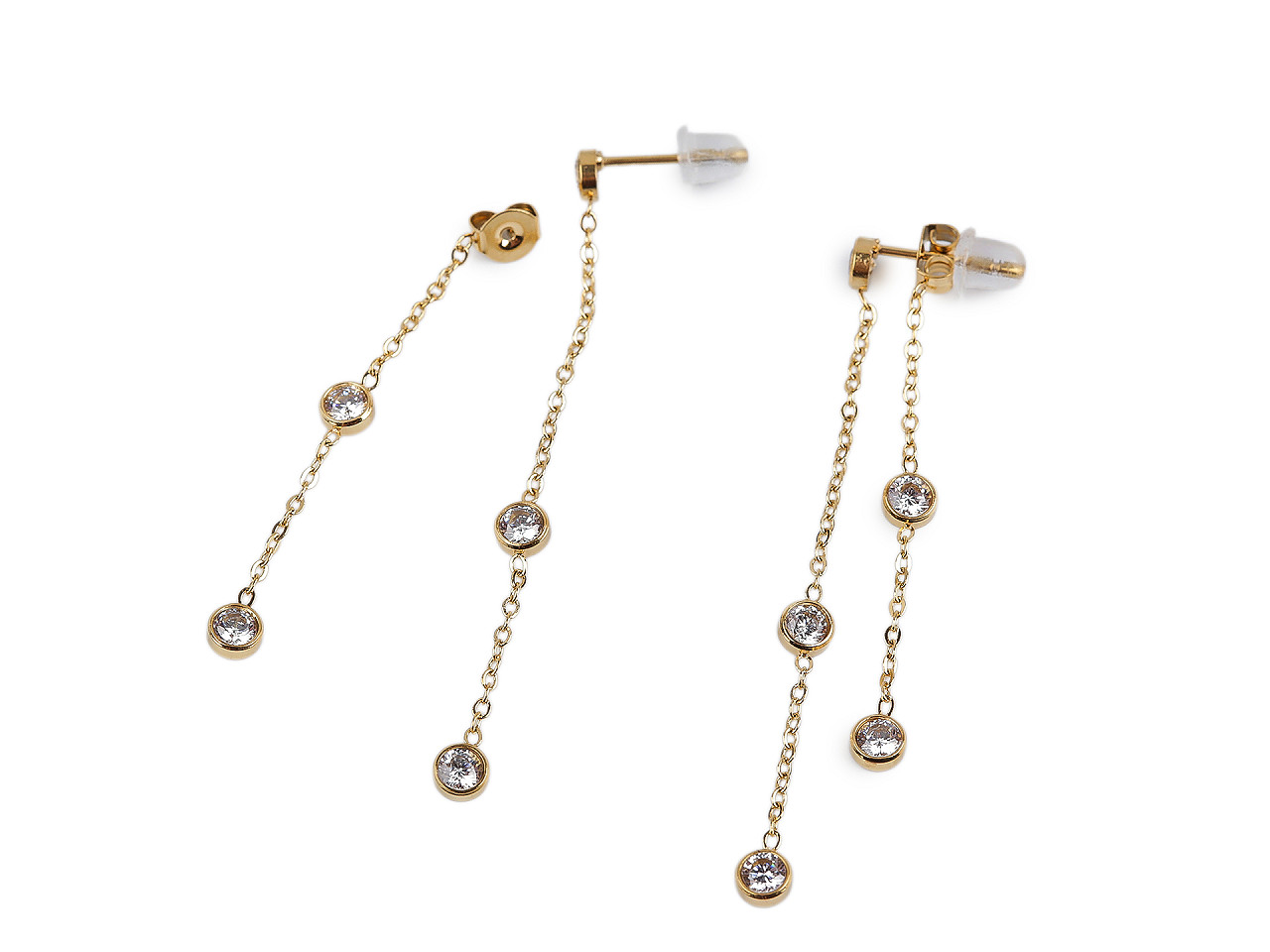 Náušnice z nerezové oceli s broušenými kamínky, střední, 2 zlatá