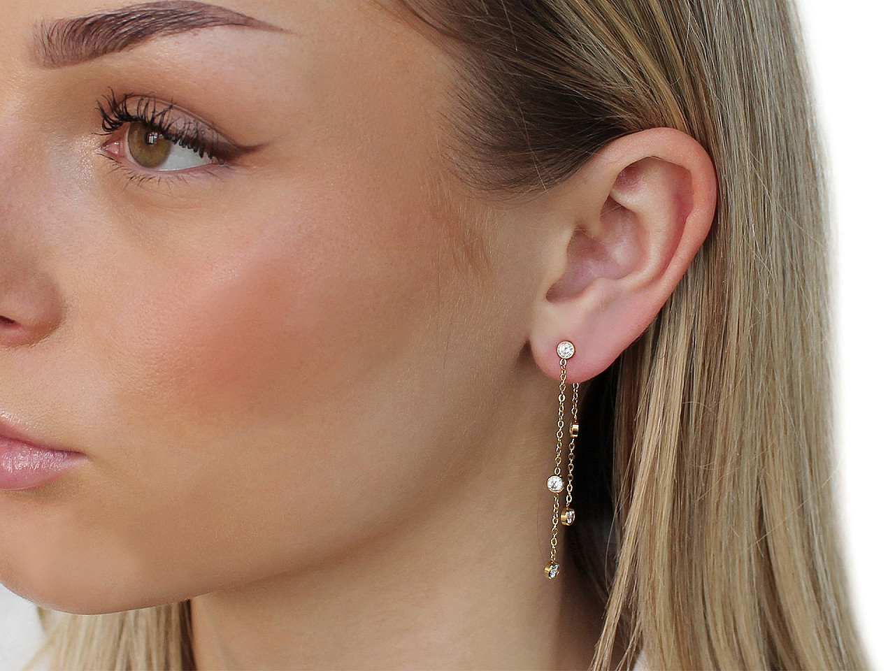 Náušnice z nerezové oceli s broušenými kamínky, střední, 2 zlatá