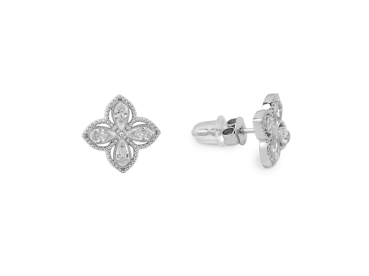 Náušnice z nerezové oceli s broušenými kamínky květy, střední, 1 stříbrná crystal