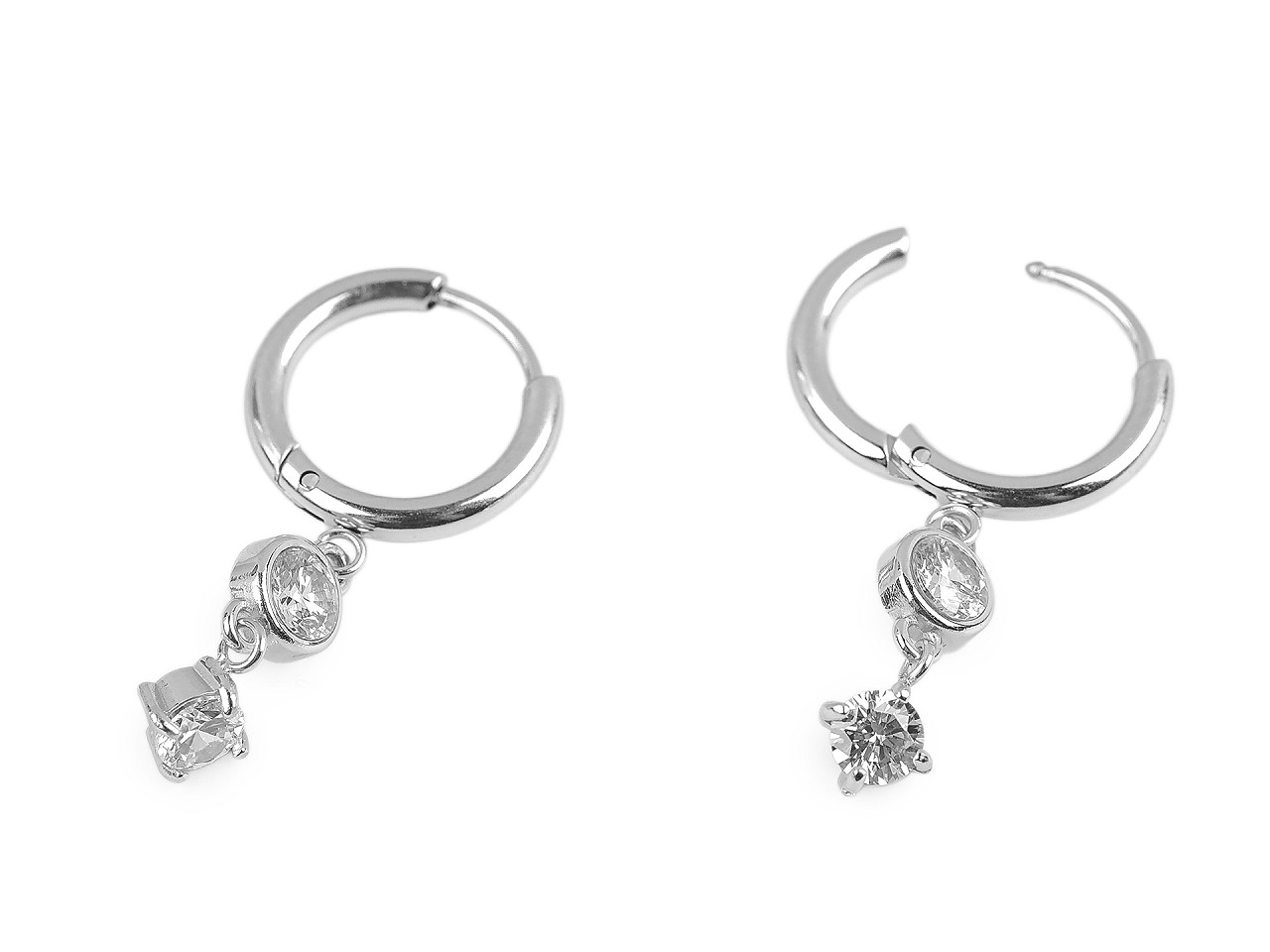 Náušnice z nerezové oceli s broušenými kamínky, střední, crystal