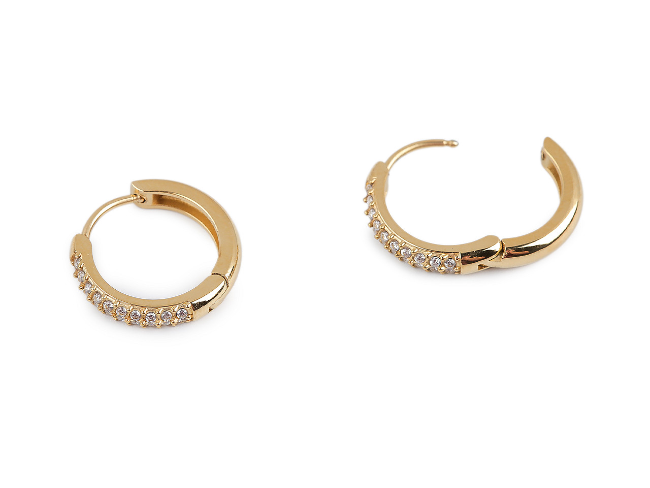 Náušnice z nerezové oceli s broušenými kamínky, střední, 2 zlatá