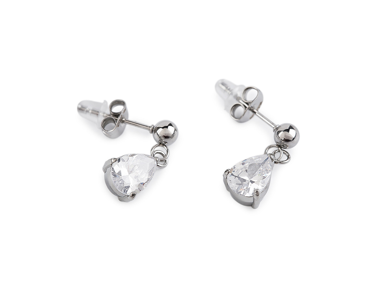 Náušnice z nerezové oceli s broušeným kamínkem, střední, crystal stříbrná
