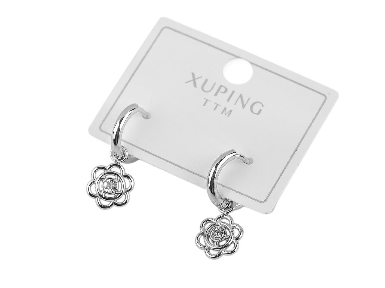 Náušnice z nerezovej ocele krúžky, kvet s brúseným kamienkom