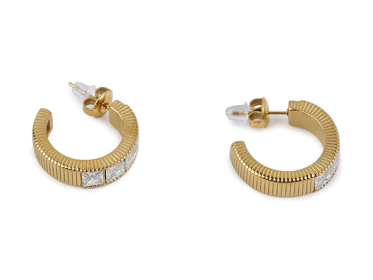 Náušnice z nerezové oceli s broušenými kamínky kruhy, střední, 1 crystal stříbrná