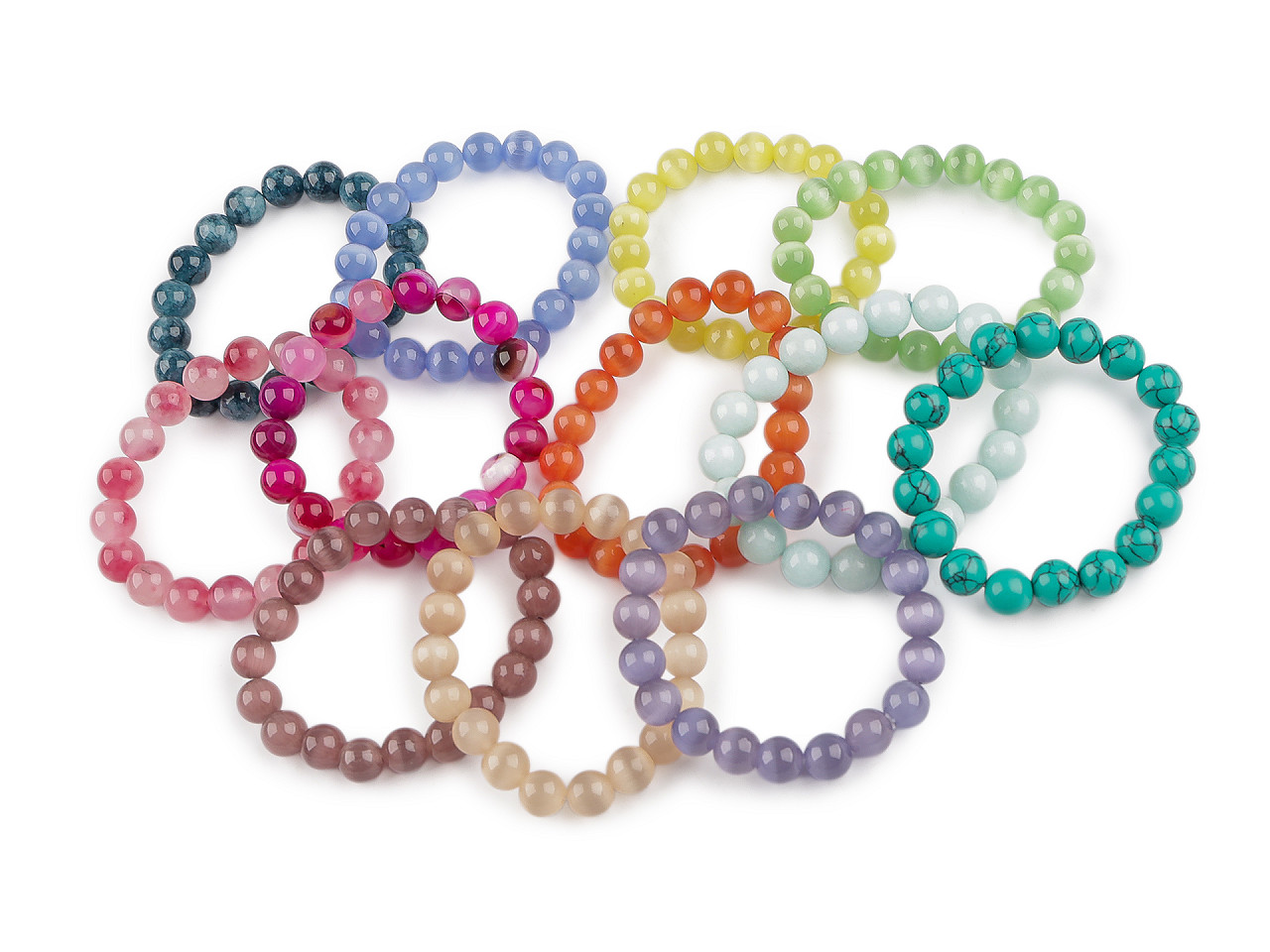 Náramek z minerálních, syntetických a skleněných korálků, střední, 10 béžová světlá sklo