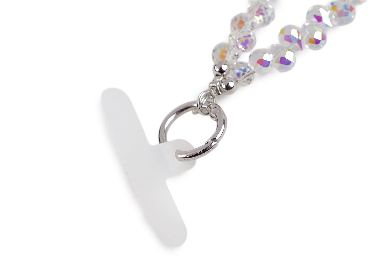 Přívěsek na mobil ze skleněných korálků, střední, 1 transparent AB