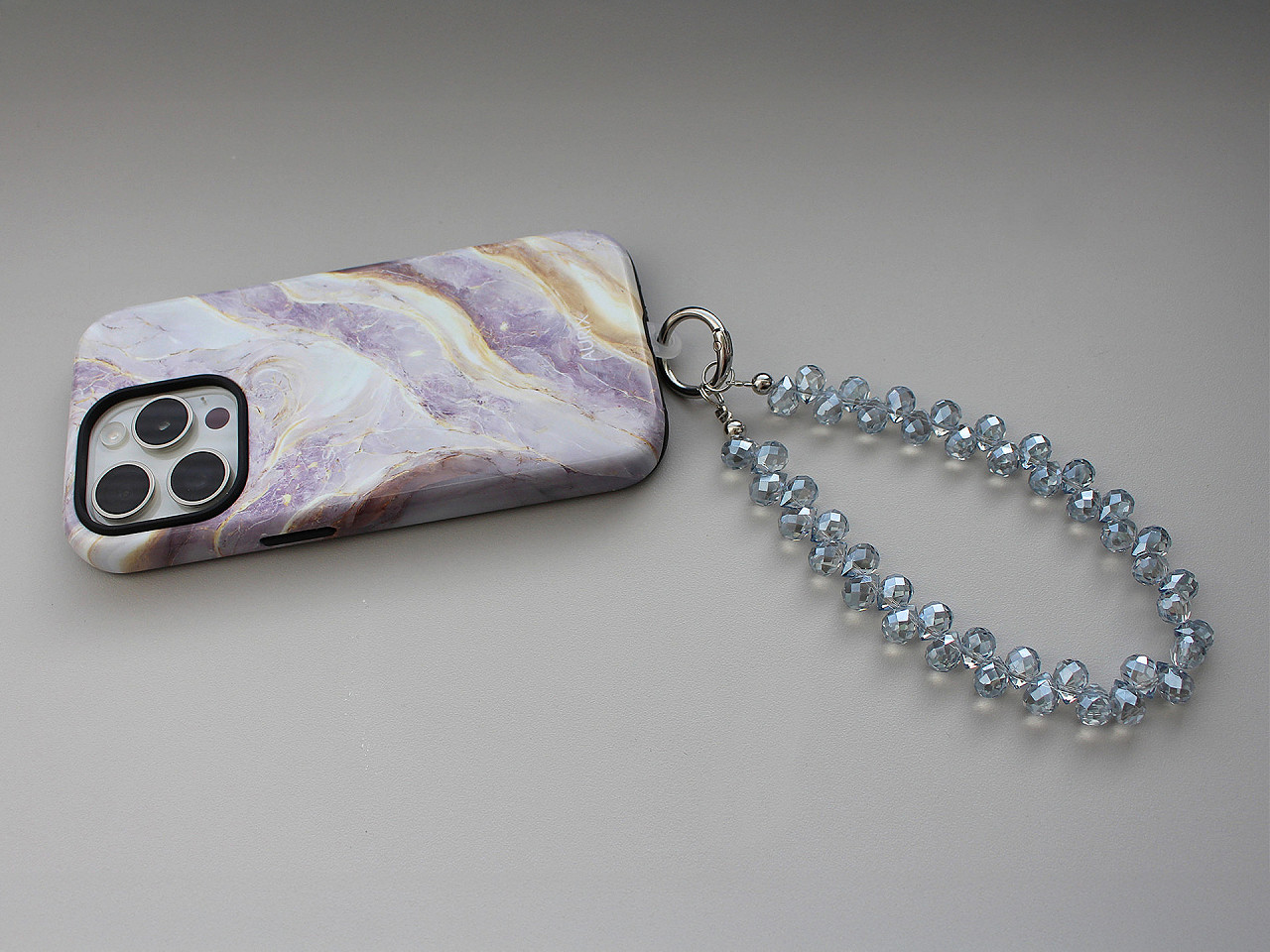 Přívěsek na mobil ze skleněných korálků, střední, 1 transparent AB