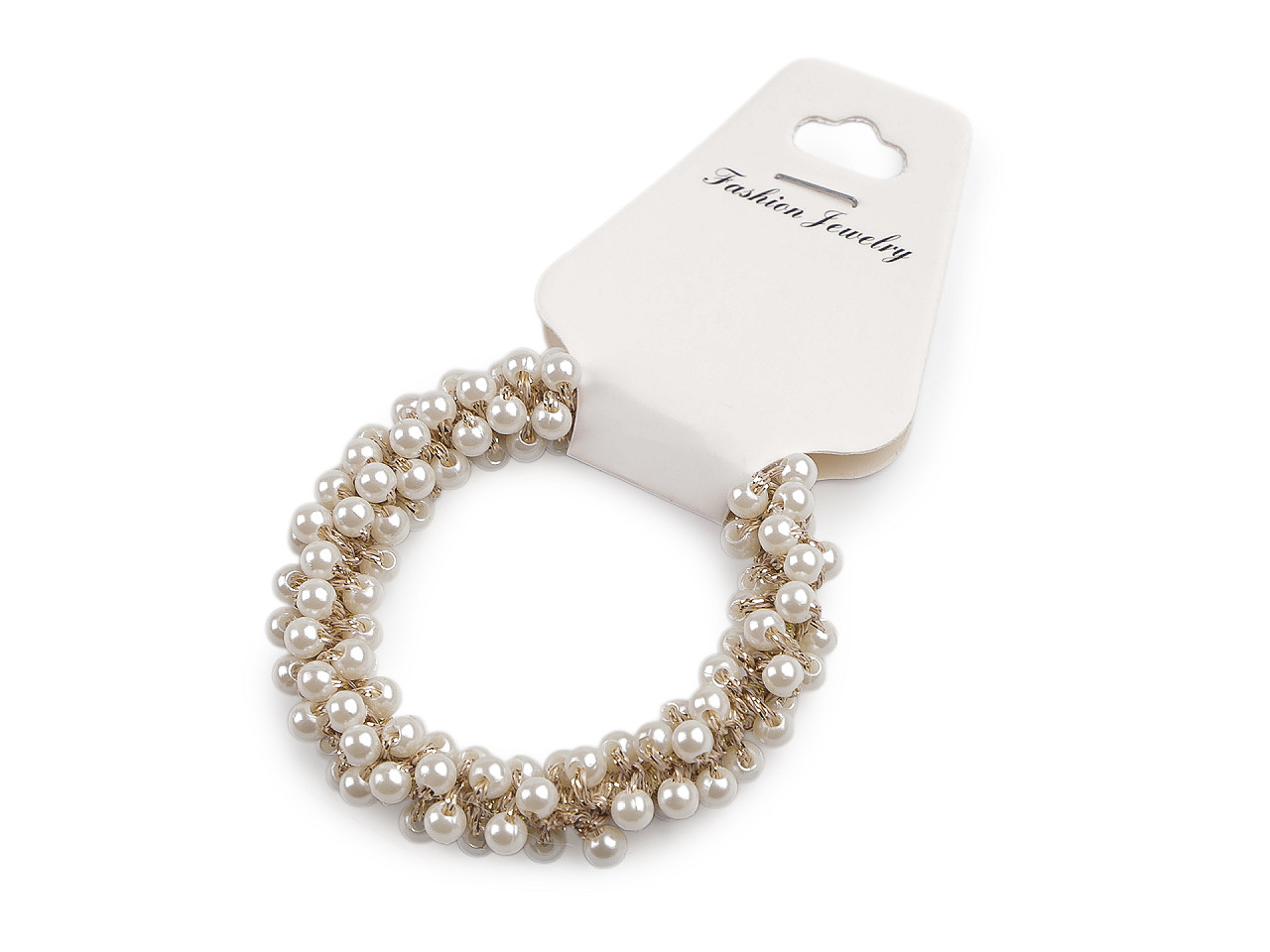 Perlová gumička do vlasů, malé, 1 bílá zlatá