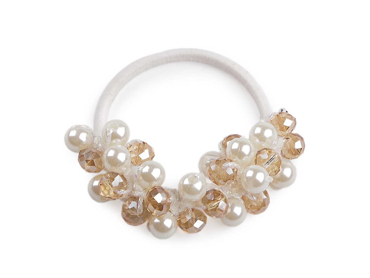 Gumička do vlasů / náramek s broušenými korálky a perlami, střední, 1 transparent