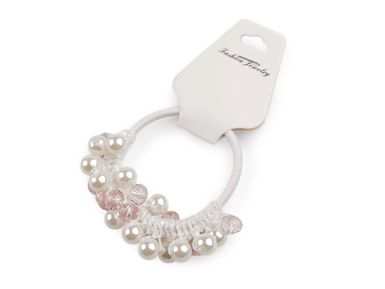 Gumička do vlasů / náramek s broušenými korálky a perlami, střední, 1 transparent