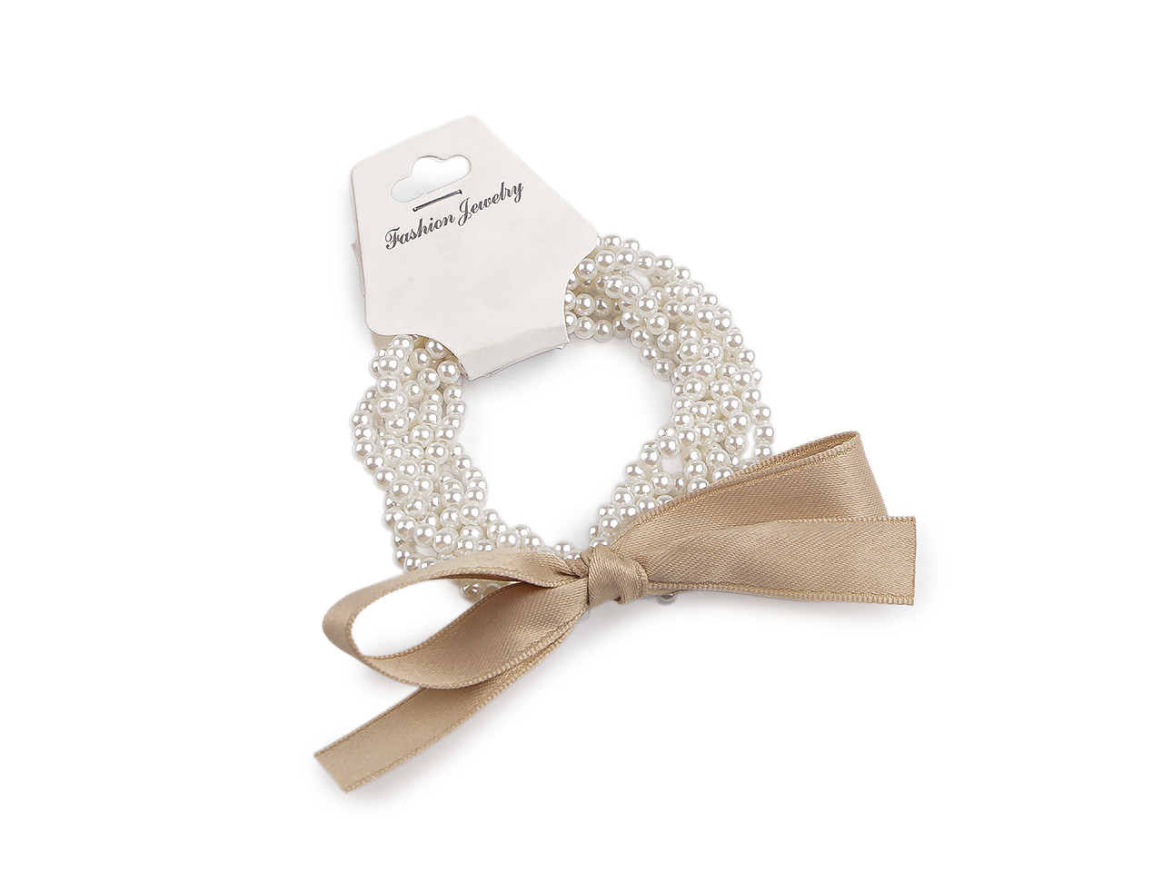 Perlová gumička do vlasů / náramek s mašlí, střední, 5 černá