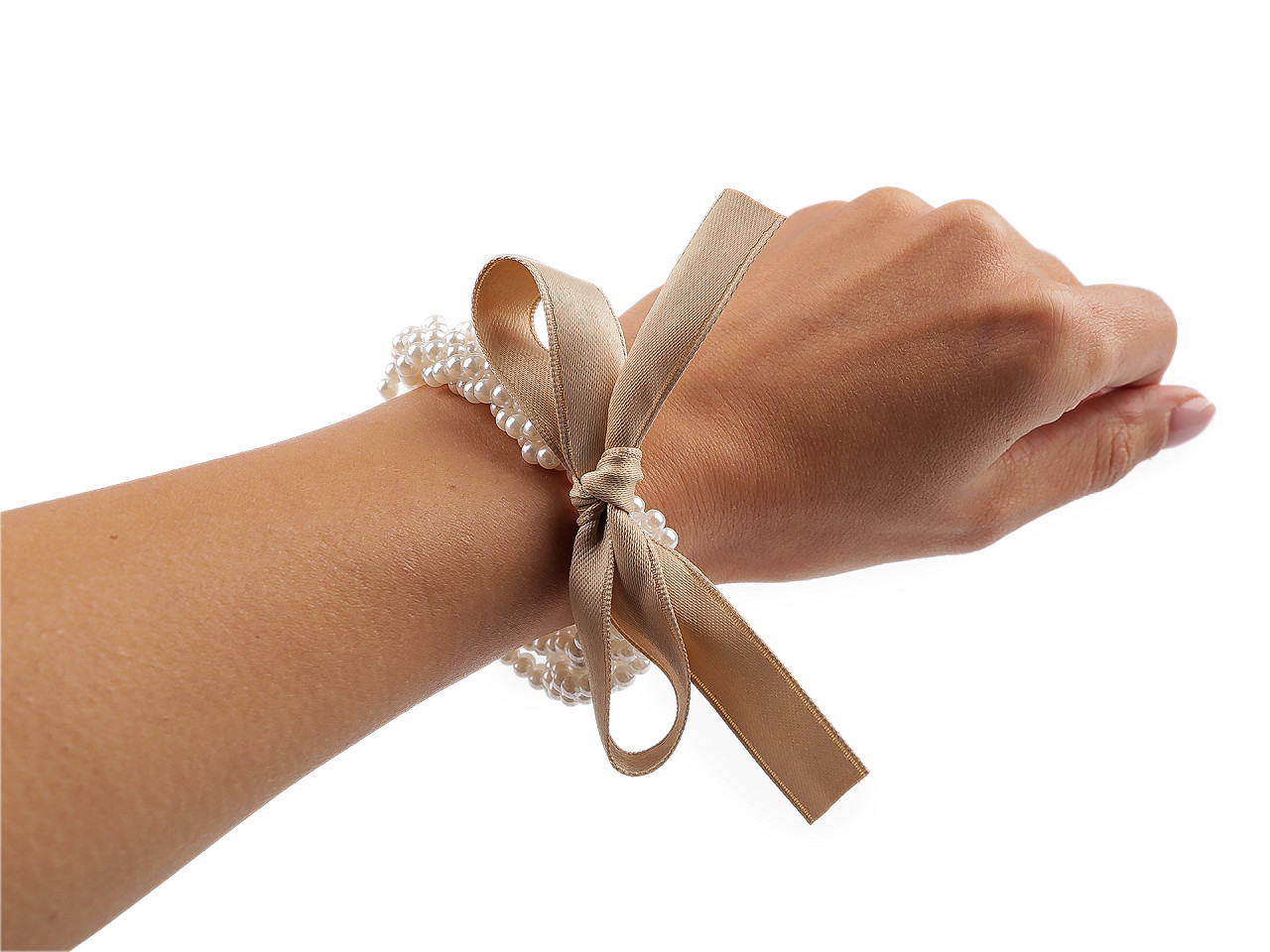 Perlová gumička do vlasů / náramek s mašlí, střední, 5 černá