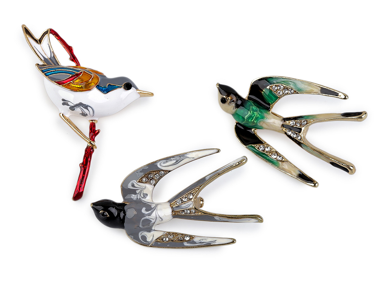 Brož ptáček, malé, 3 zelená