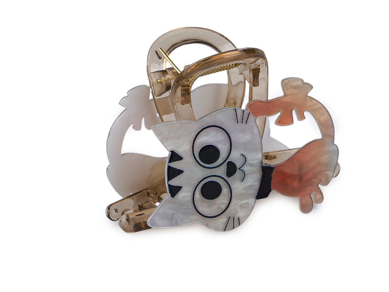 Skřipec do vlasů kočka, střední, 3 oranžová okrová