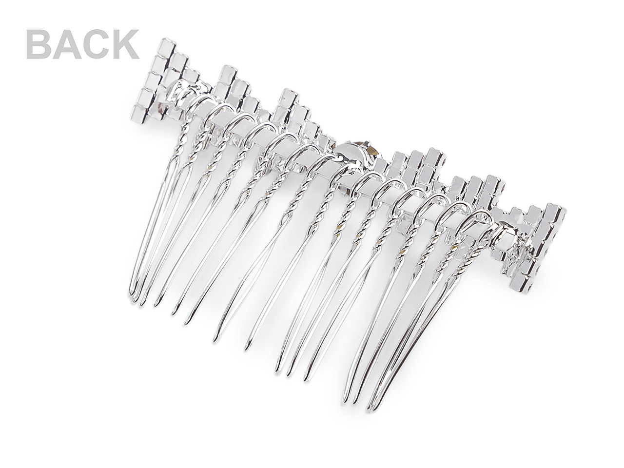 Hřeben kovový do vlasů s broušenými kamínky, střední, crystal