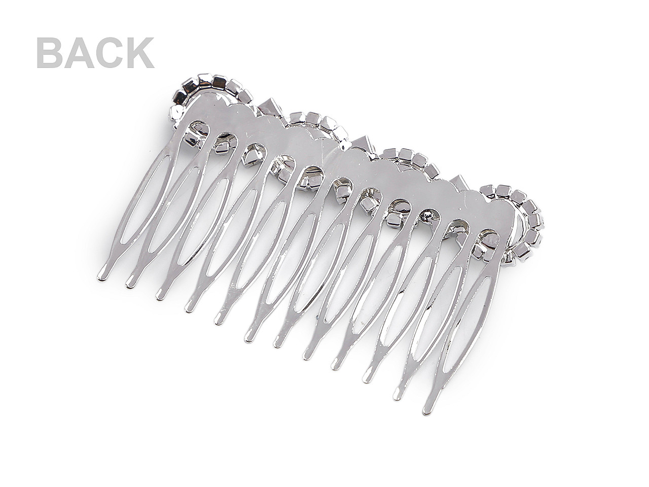 Hřeben kovový do vlasů s broušenými kamínky a perlami, střední, 1 crystal bílá