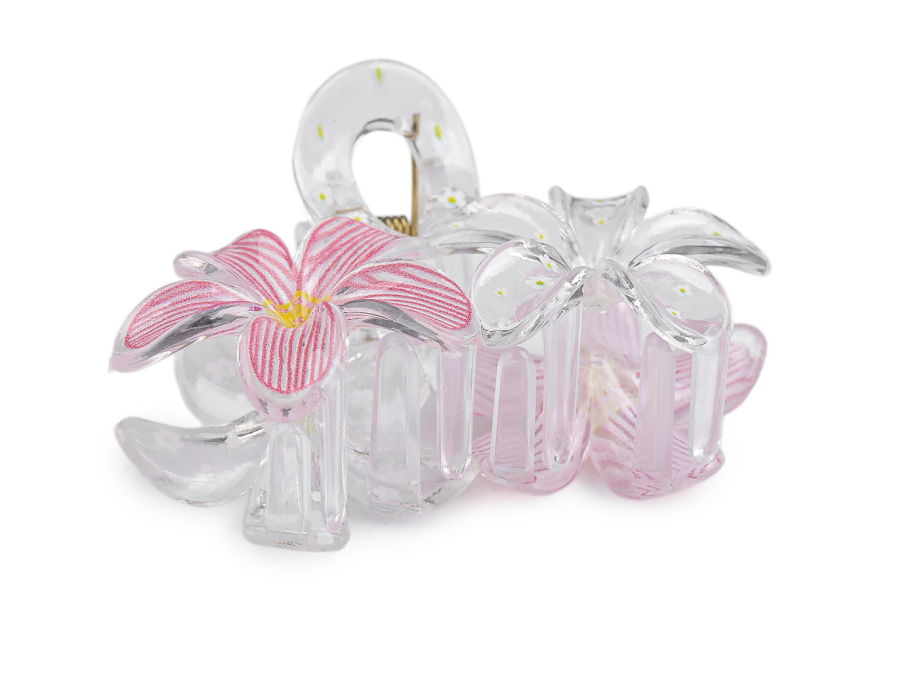 Skřipec do vlasů květy, střední, 2 růžová sv.