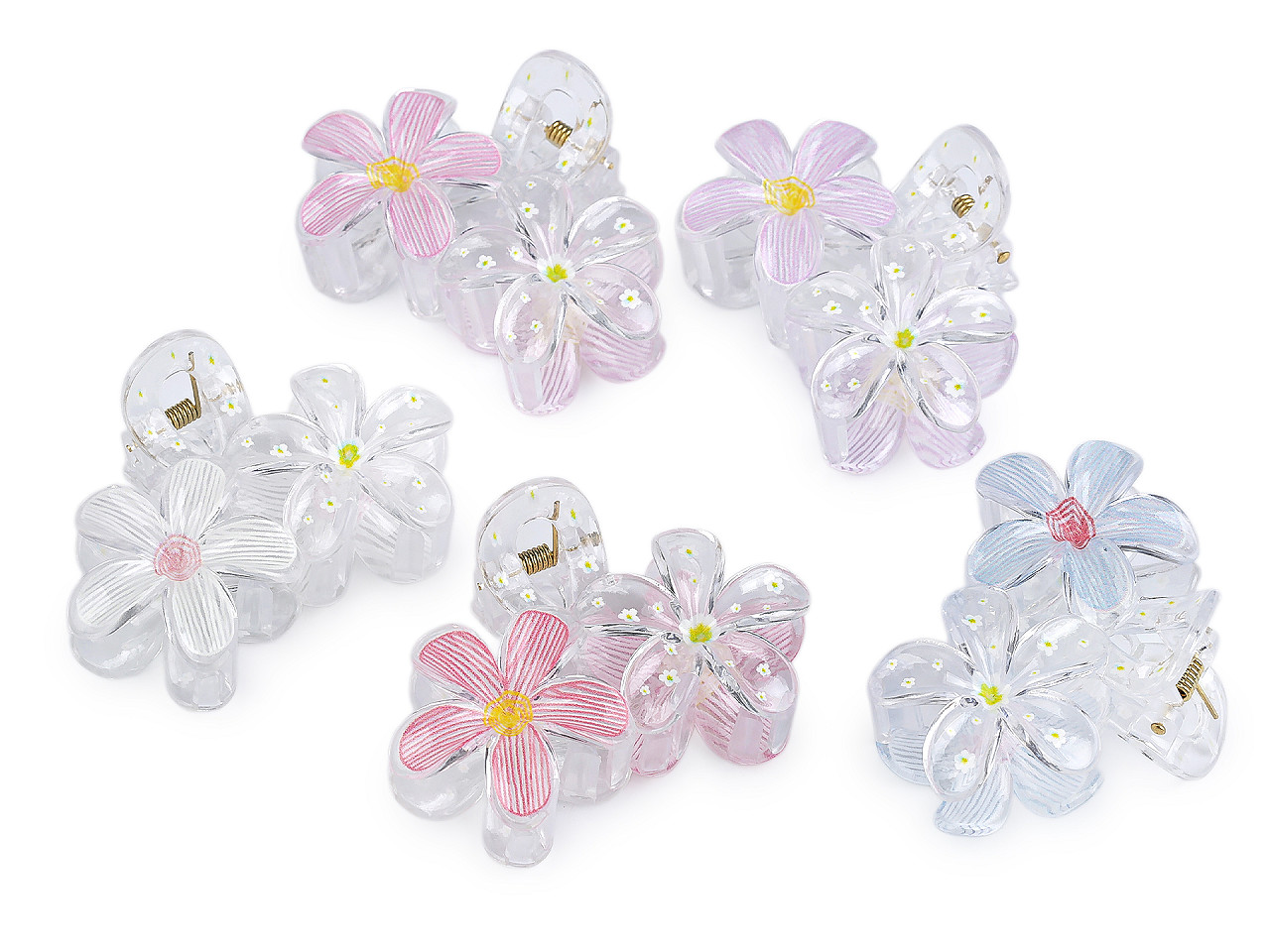 Skřipec do vlasů květy, střední, 2 růžová sv.