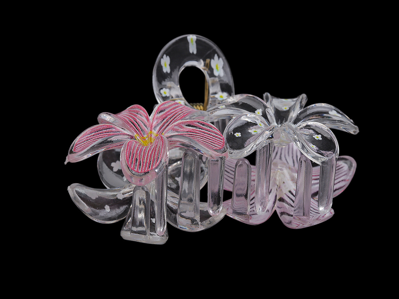 Skřipec do vlasů květy, střední, 2 růžová sv.