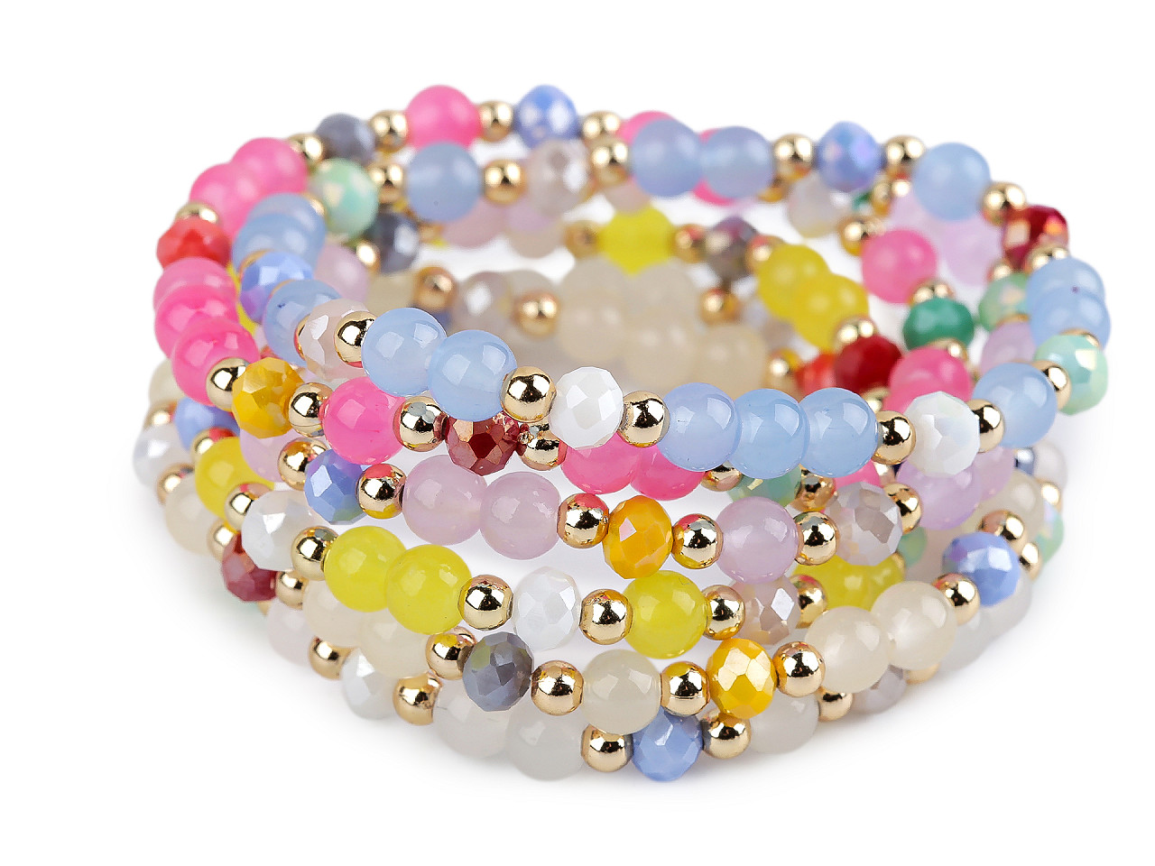 Náramek pružný ze skleněných korálků, malé, 4 růžová nejsv.