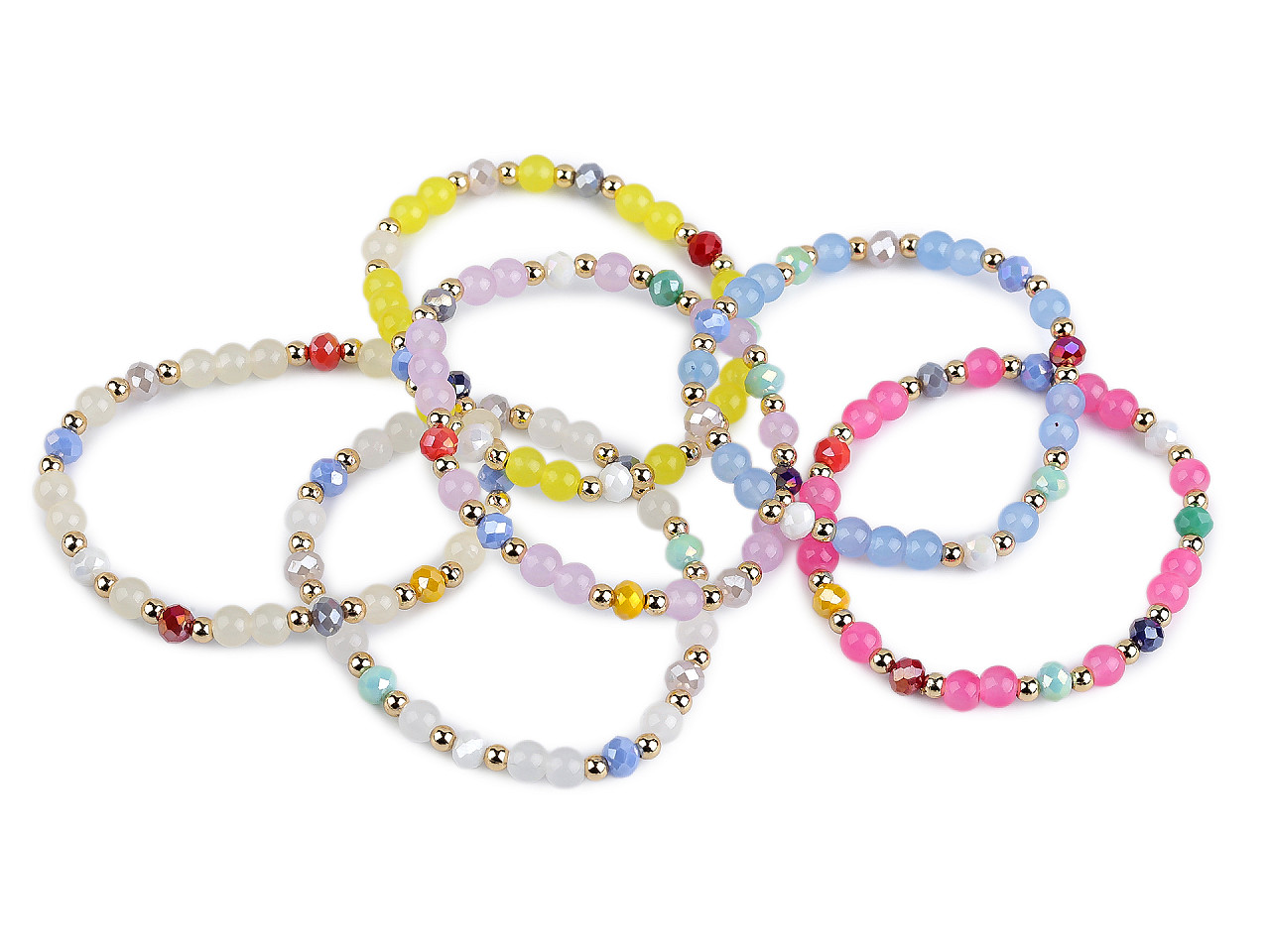 Náramek pružný ze skleněných korálků, malé, 4 růžová nejsv.