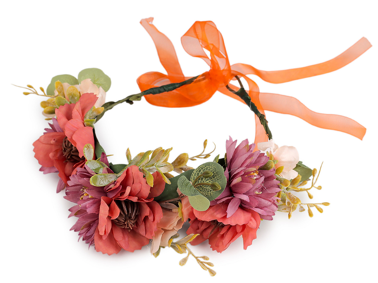 Květinový věneček do vlasů, malé, 2 starorůžová sv.