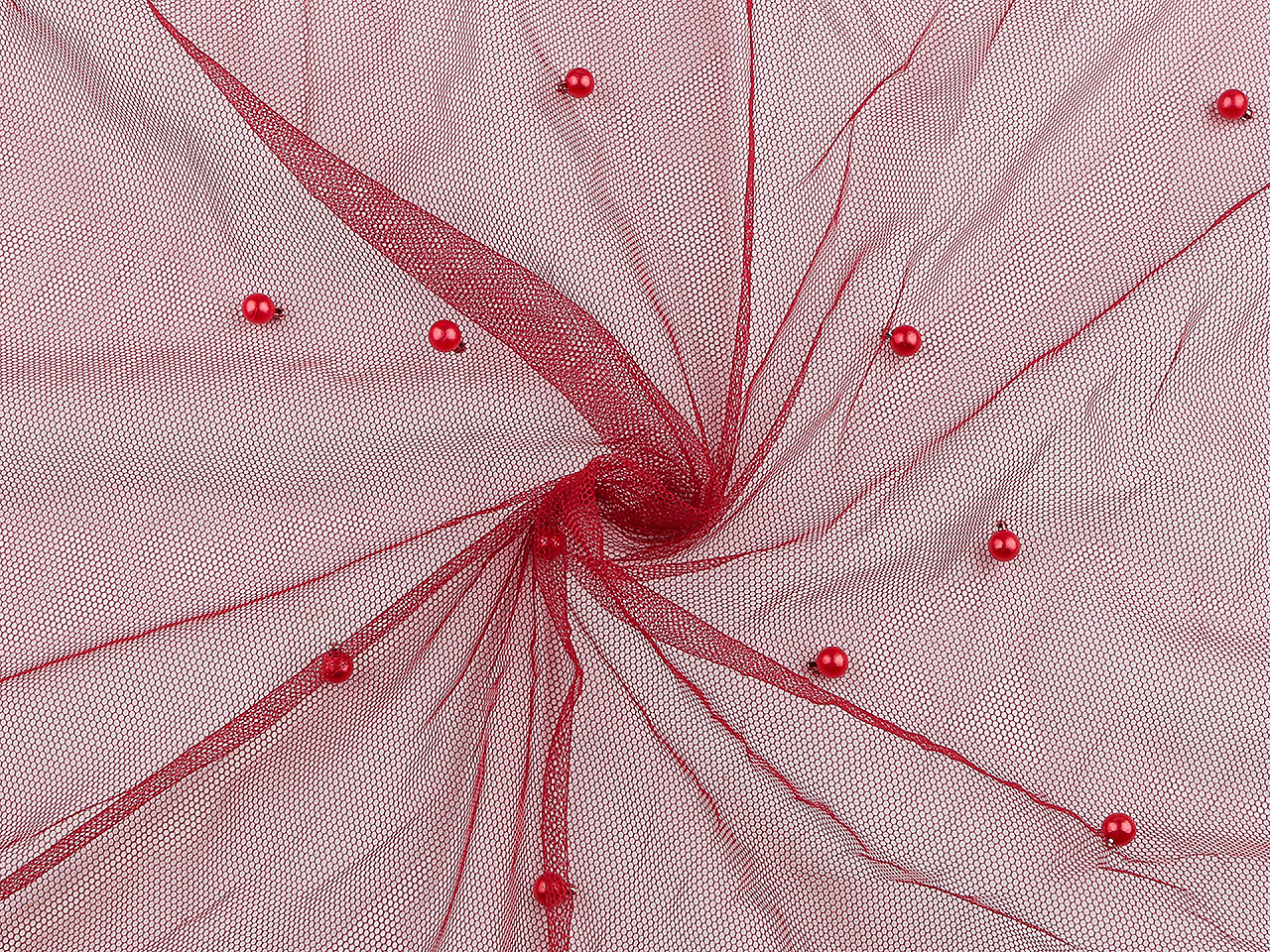 Tyl jemný s perlami, střední, 7 modrá tmavá