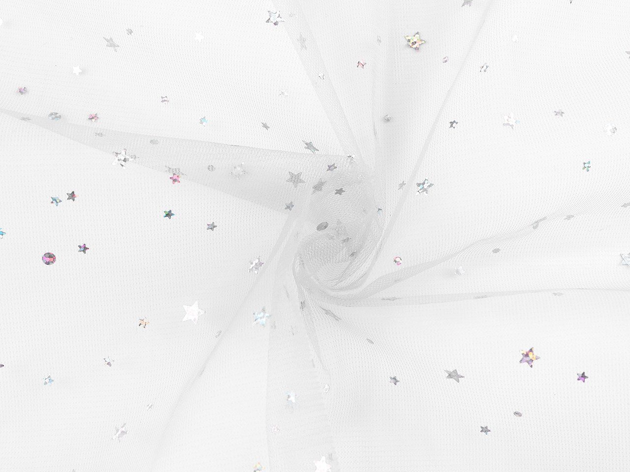 Tyl s hvězdičkami s hologramem, střední, 5 šedá stříbrná