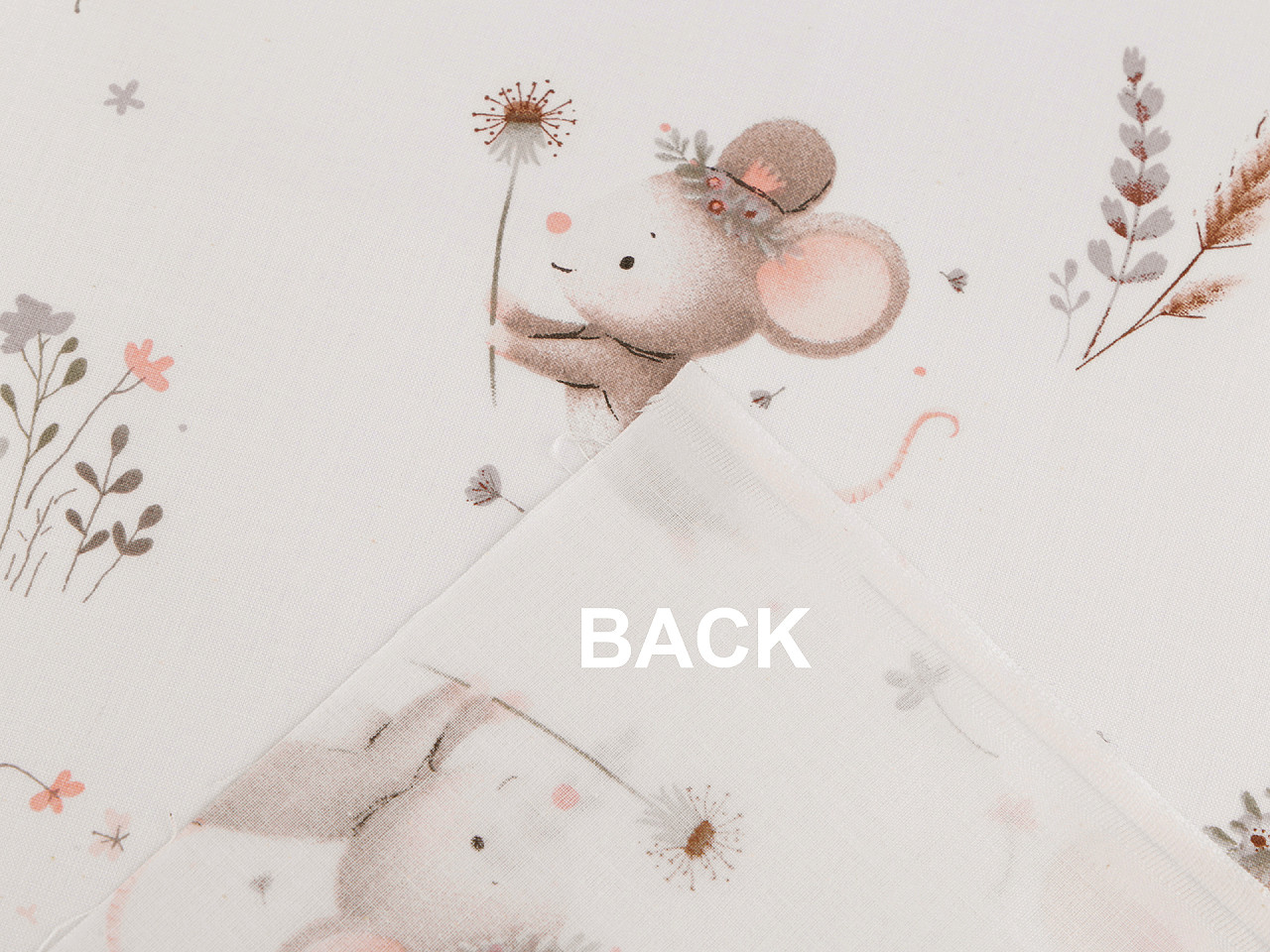 Bavlněná látka / plátno medvěd, myška, střední, 1 (1002t) bílá myš