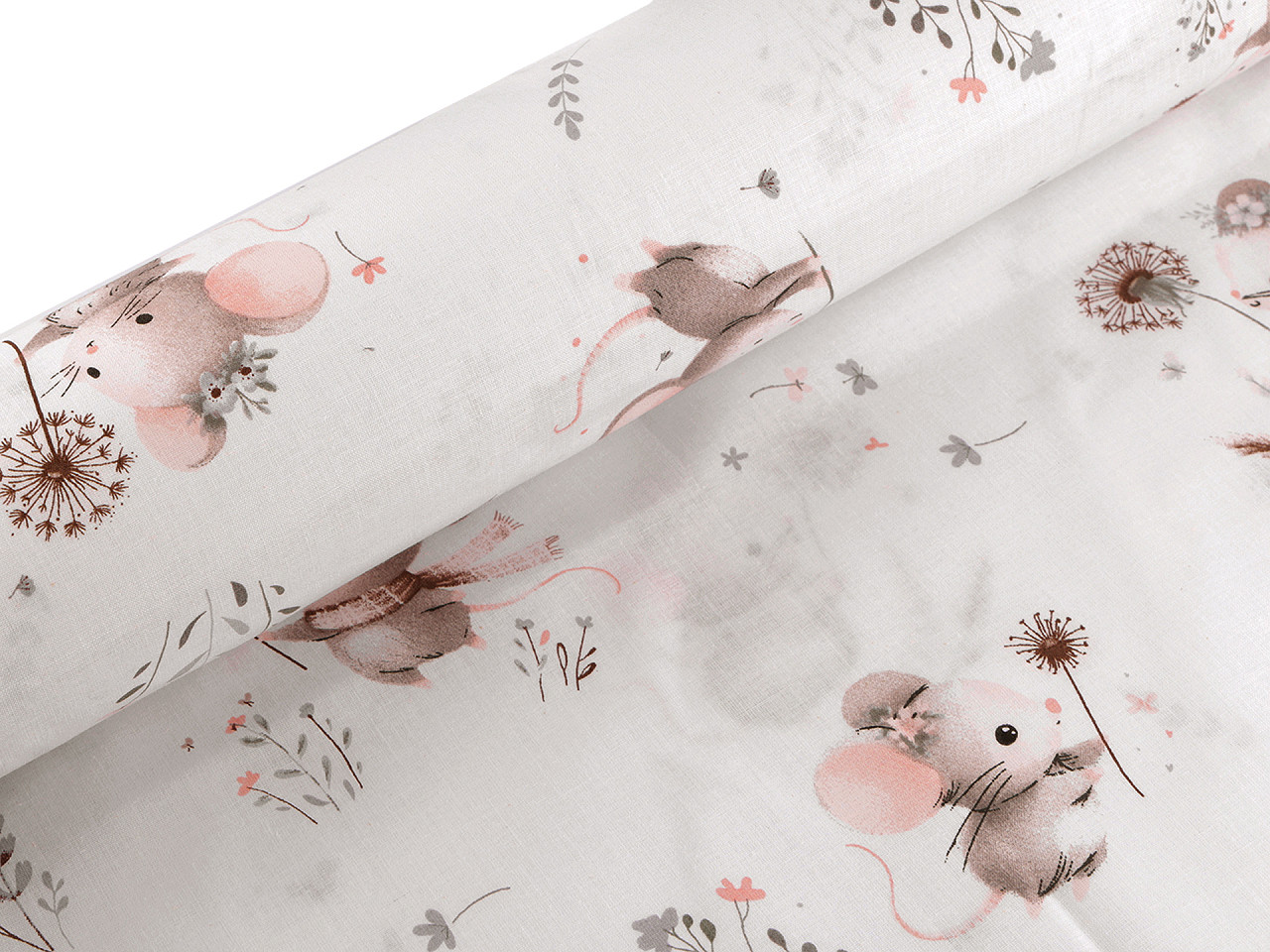 Bavlněná látka / plátno medvěd, myška, střední, 1 (1002t) bílá myš