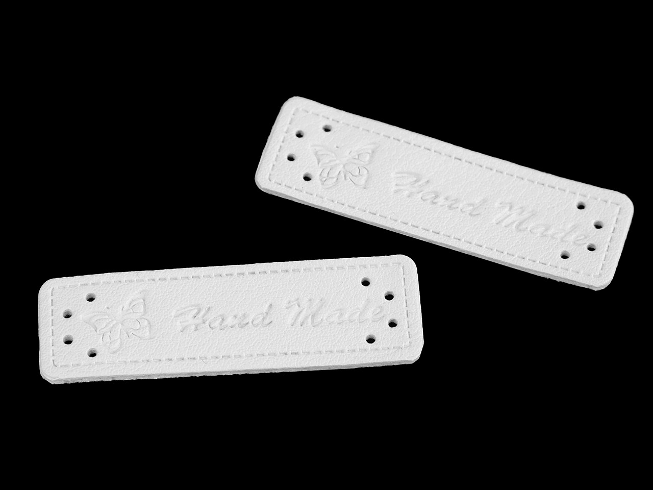 Faux leather label / decoration / patch Handmade 15x50 mm, white, 5 pcs