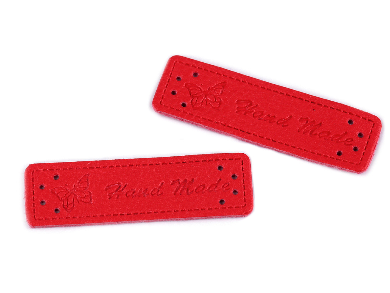 Faux leather label / decoration / patch Handmade 15x50 mm, red, 50 pcs