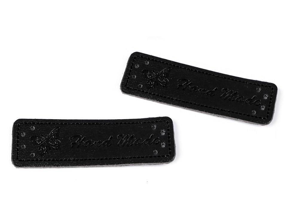 Faux leather label / decoration / patch Handmade 15x50 mm, black, 5 pcs