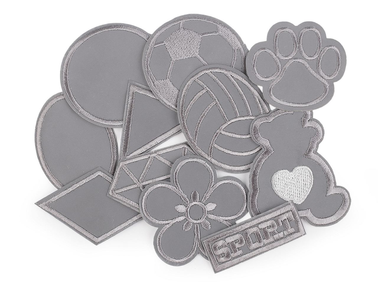 Reflexní nažehlovačka mix vzorů a velikostí, střední, 7 šedá basketbalový míč