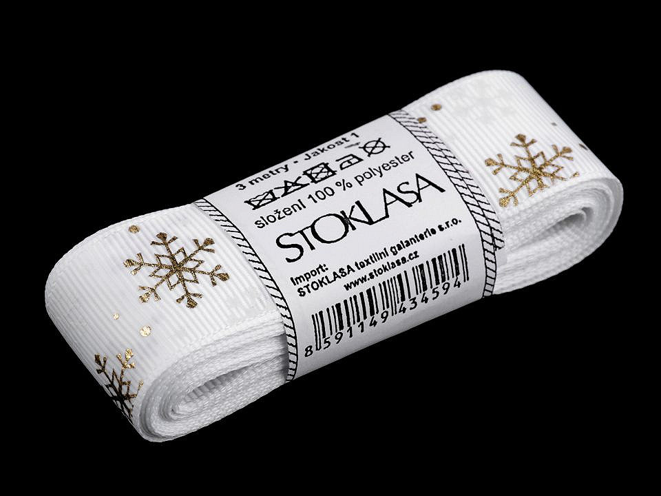 Rypsová stuha vločky šírka 25 mm vianočná