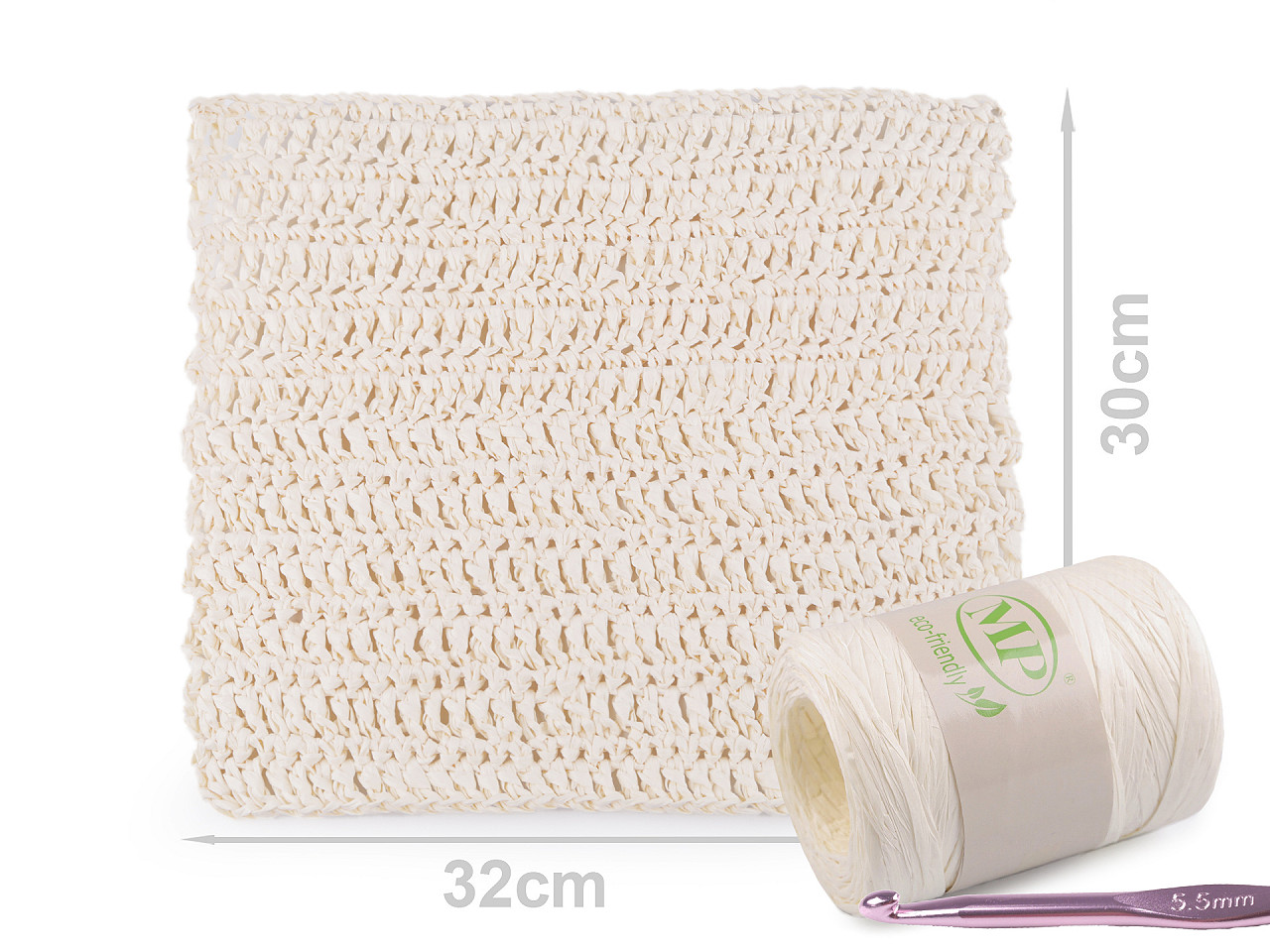 Lyko raffia for knitting bags, width 5-8 mm, cream, 1 pc