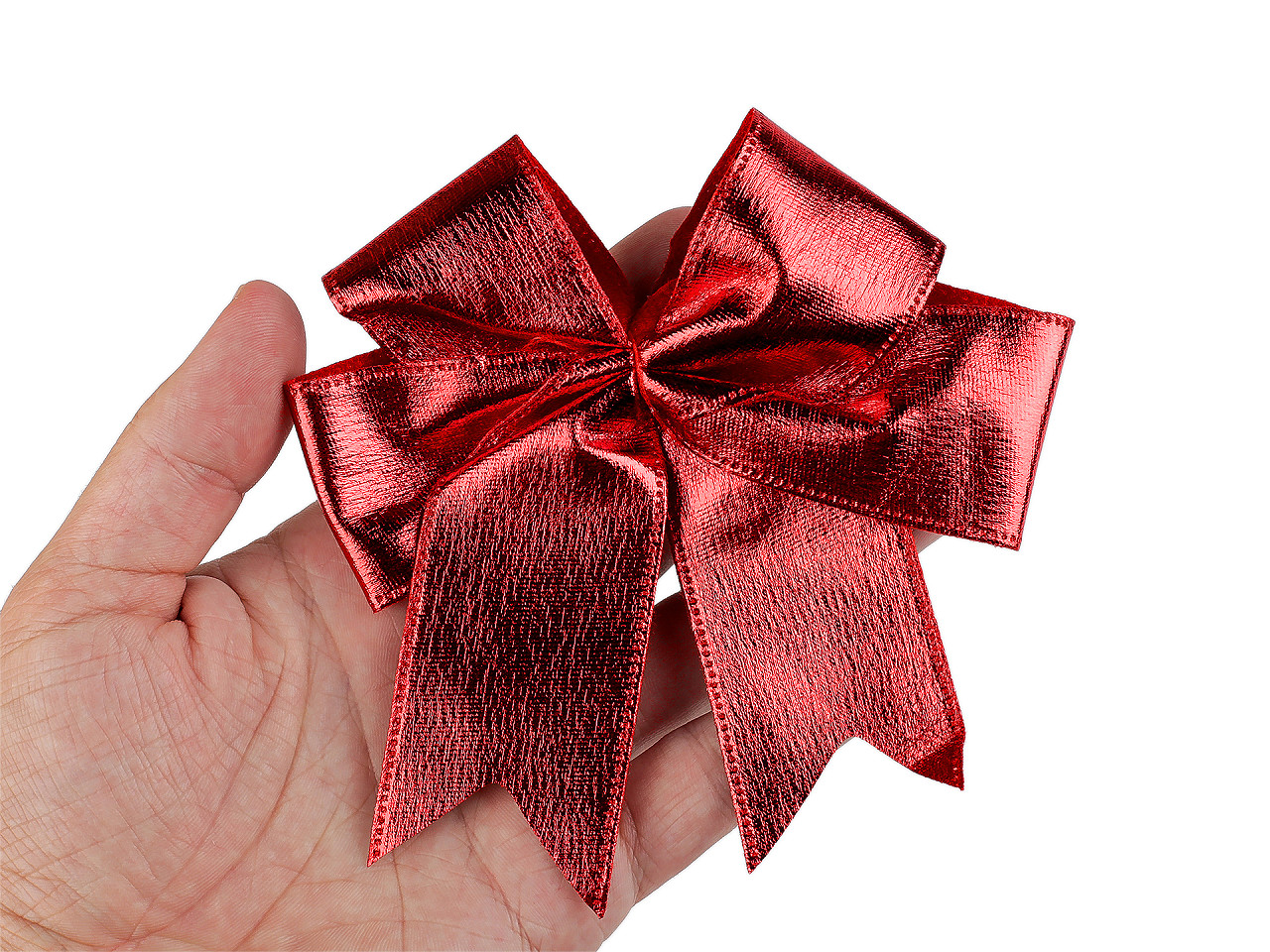 Vánoční mašle metalická, střední, 3 (13x12 cm) červená