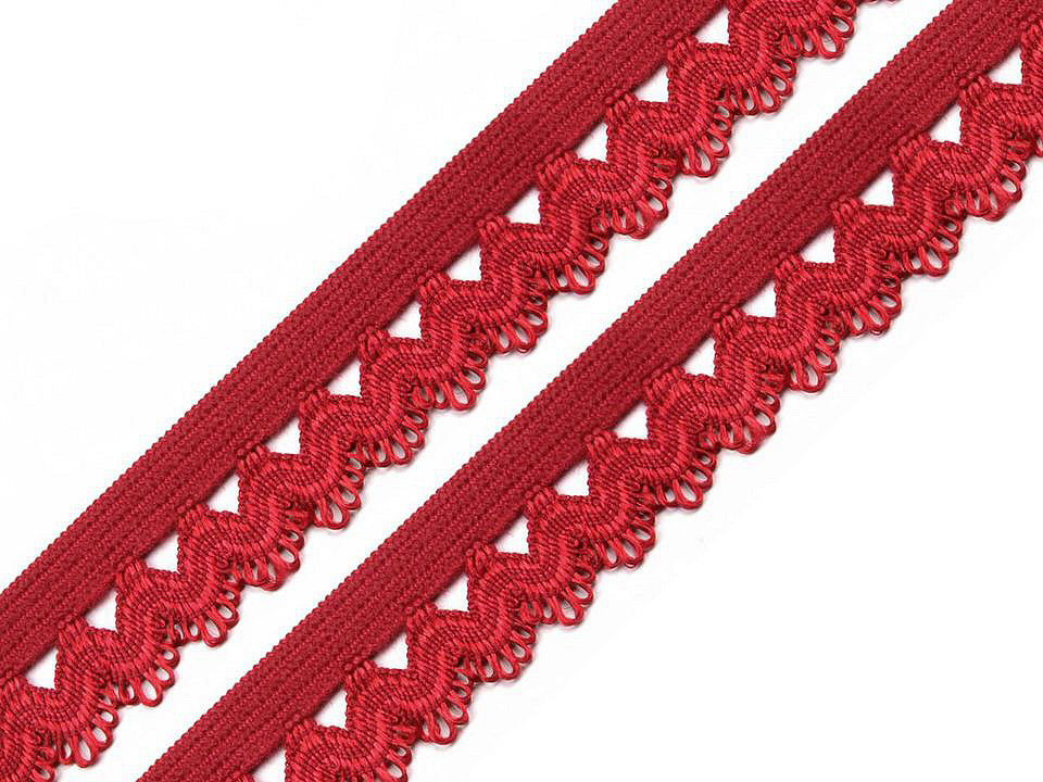 Decorative elastic band 15 mm wide, dark red, 25 m