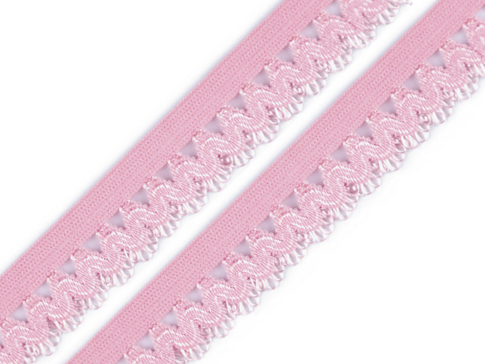 Decorative elastic band 15 mm wide, light pink, 25 m