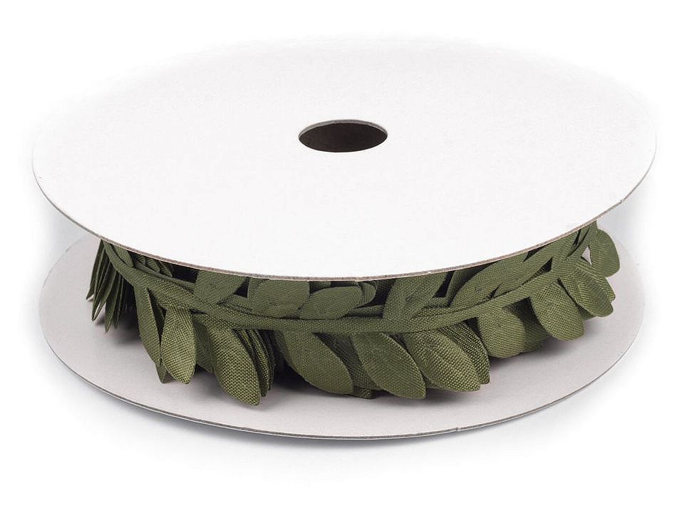 Saténový prýmek šíře 25 mm listy, velké, 2 zelená